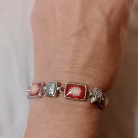 Brighton Red and Silver Floral Bracelet - Picture 2 of 7
